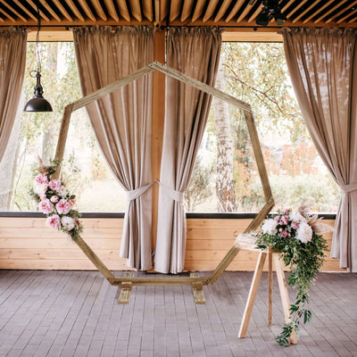 Rustic Wooden Wedding Arch, Heptagonal Photo Backdrop Stand 7ft