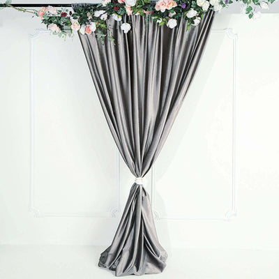 Crushed Velvet Backdrop Curtain – Charcoal Gray 8ft x 8ft Event Drape with Rod Pocket, Privacy Panel for Photo Booths & Events