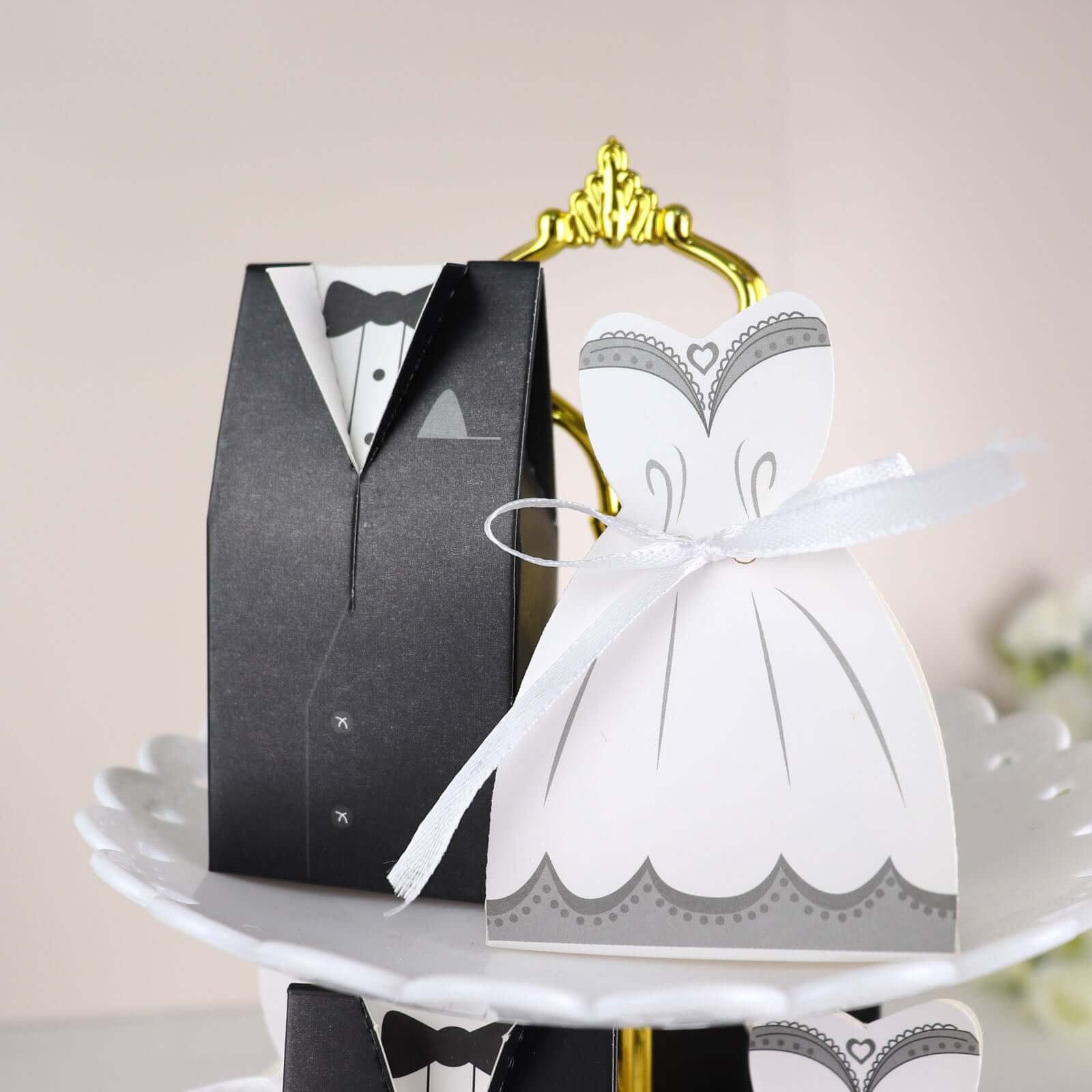 50pc Wedding Dress Tuxedo Favor Candy Boxes | eFavormart.com