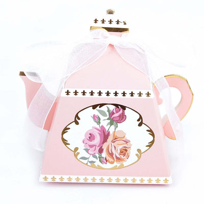 25 Pack Dusty Rose Mini Teapot Gift Boxes with Ribbon, Vintage Rose Favor Boxes - 4"