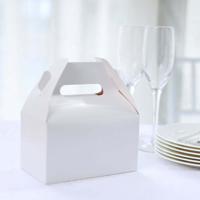 25 Pack Classic White Party Favor Gift Tote Gable Box Bags, Candy Treat Boxes 6"x3.5"x7"