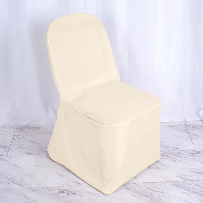 Polyester Banquet Chair Cover Beige - Reusable Stain-Resistant Slipcover