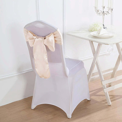 5 Pack Satin Chair Sashes 6"x106" Beige - Reusable Chair Bows with Smooth Finish