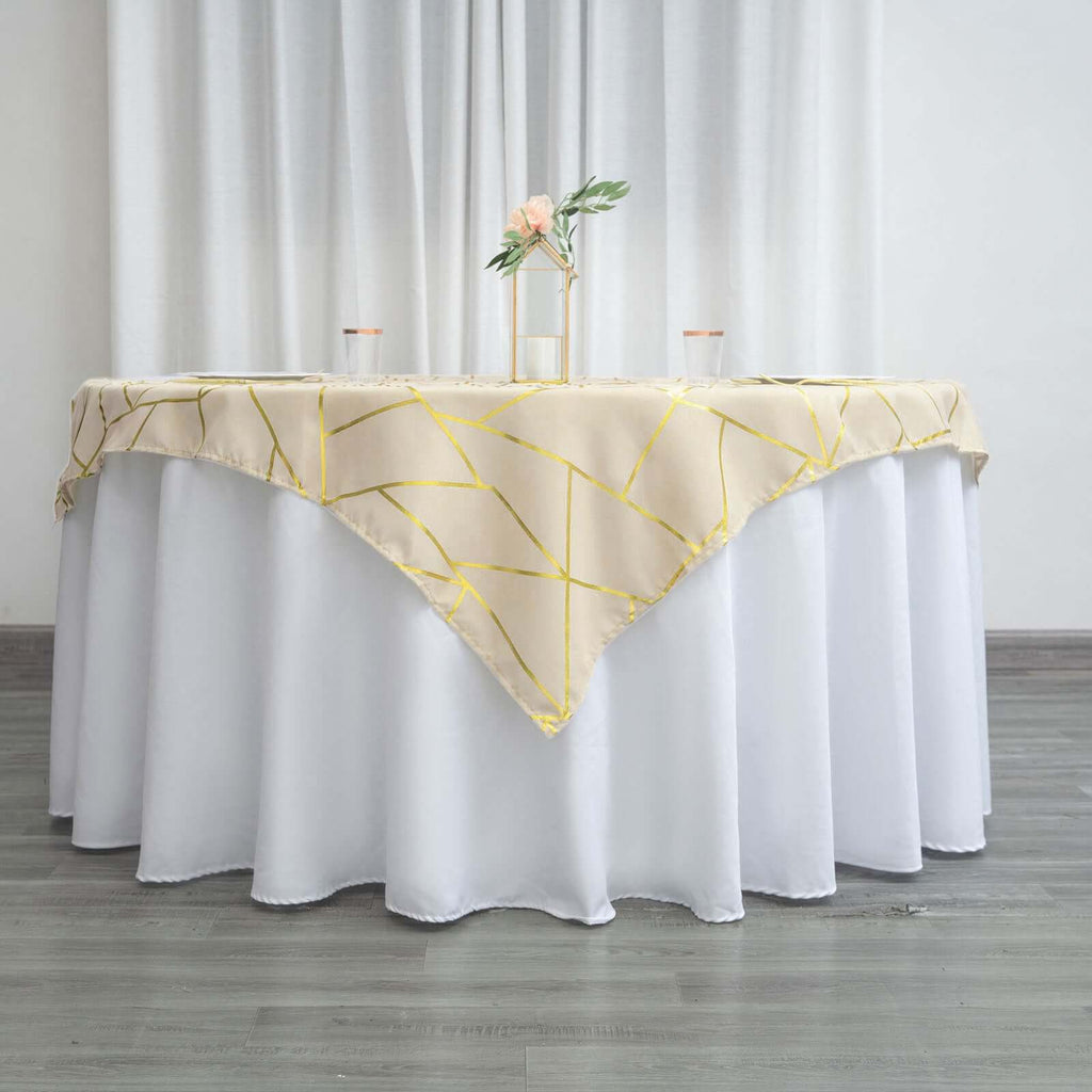 Beige Polyester Table Overlay with Gold Foil Pattern | eFavormart.com