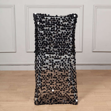 Black Big Payette Sequin Chiavari Chair Slipcover