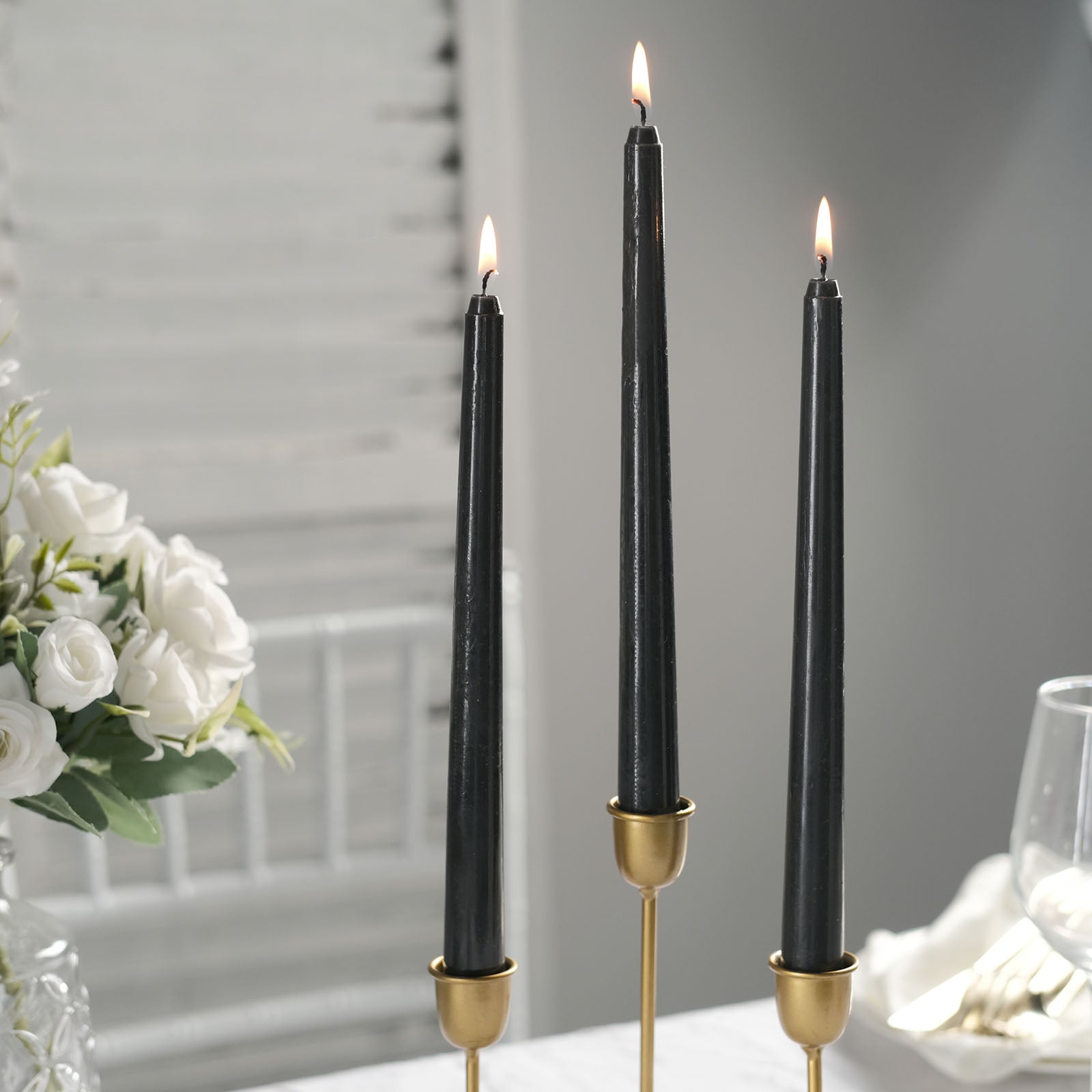 BLACK 12 Spiral 11 Long Unscented Premium Wax Taper CANDLES Party  Decorations