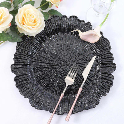 6-Pack Acrylic Plastic Charger Plates 13" Round Black Reef Design - Decorative Dinner Charger Tableware