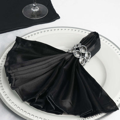 5 Pack Satin Napkins 20"x20" Black - Soft and Luxurious Reusable Cloth Napkins for Weddings & Banquets