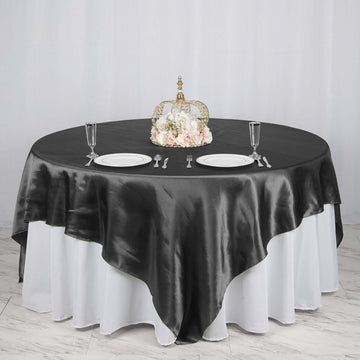 Black Seamless Satin Square Table Overlay 90"x90"