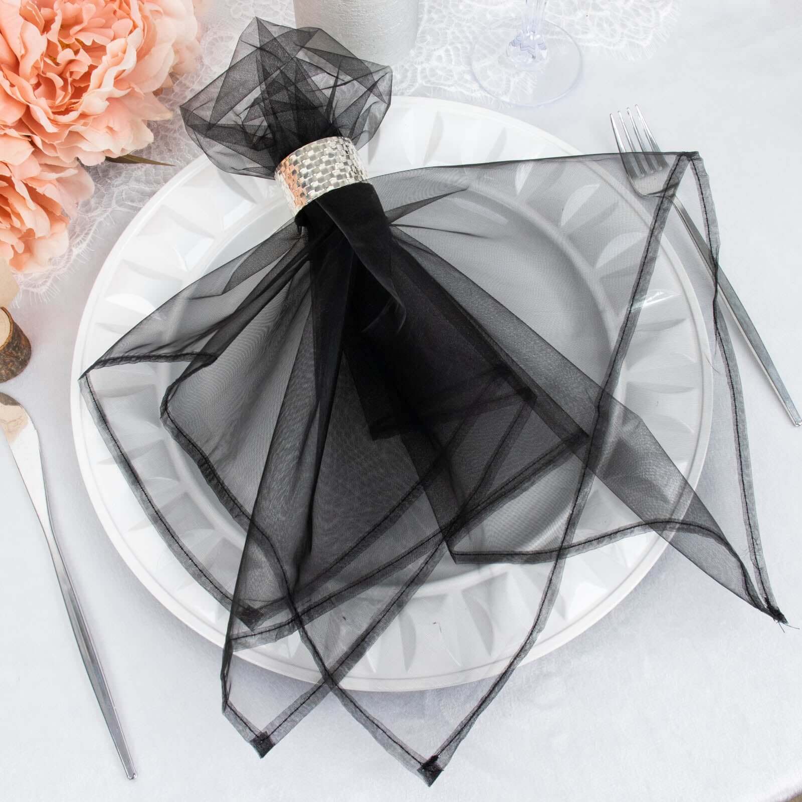 Black Sheer Organza Dinner Napkins 10-Pack | eFavormart.com