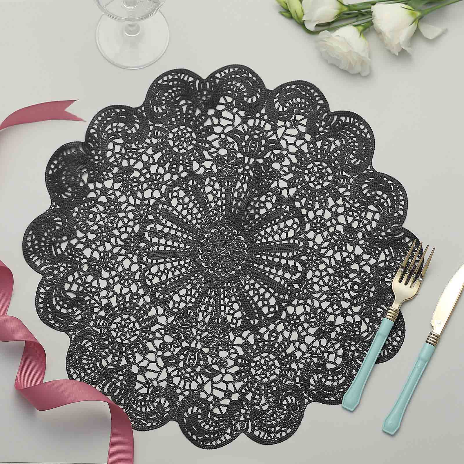 Efavormart 100 Pack Round White Paper Doilies, Food Grade Lace Paper Placemats - 12 inch