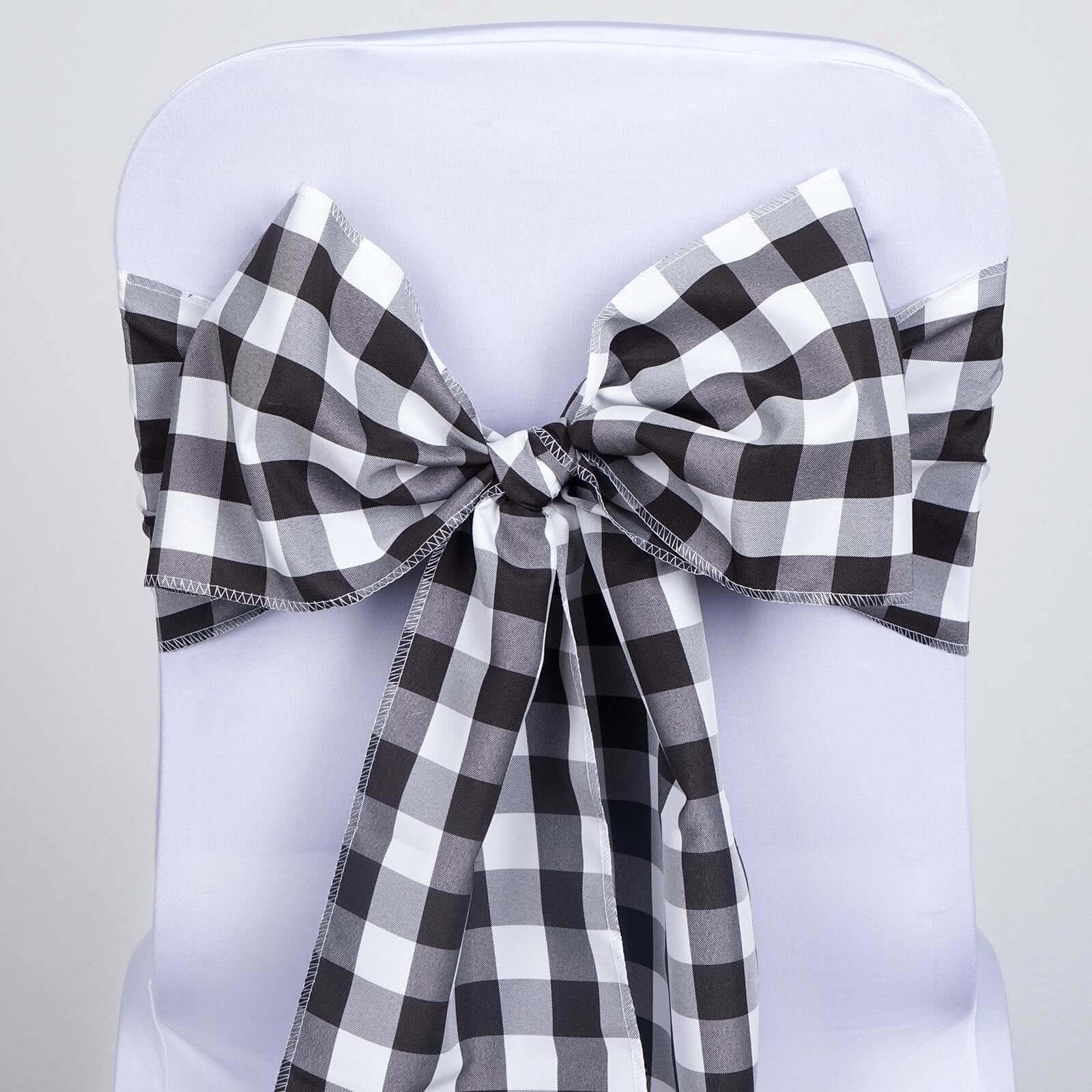 Black White Gingham Buffalo Plaid Chair Sashes