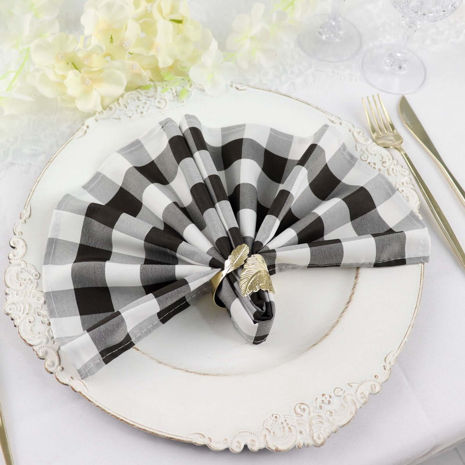  Buffalo Plaid Cloth Napkin Black White, Check Napkin