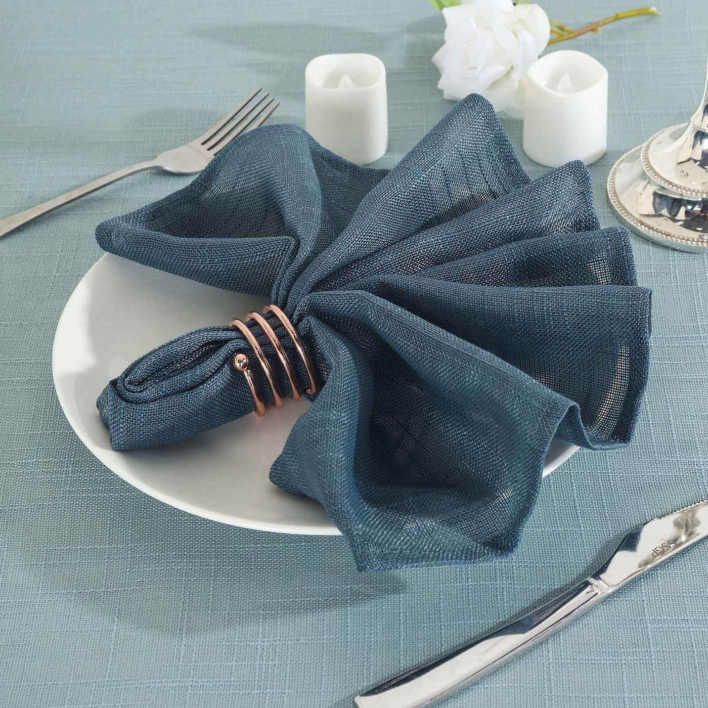 5-Pack Blue Textured Cloth Dinner Napkins | eFavormart.com