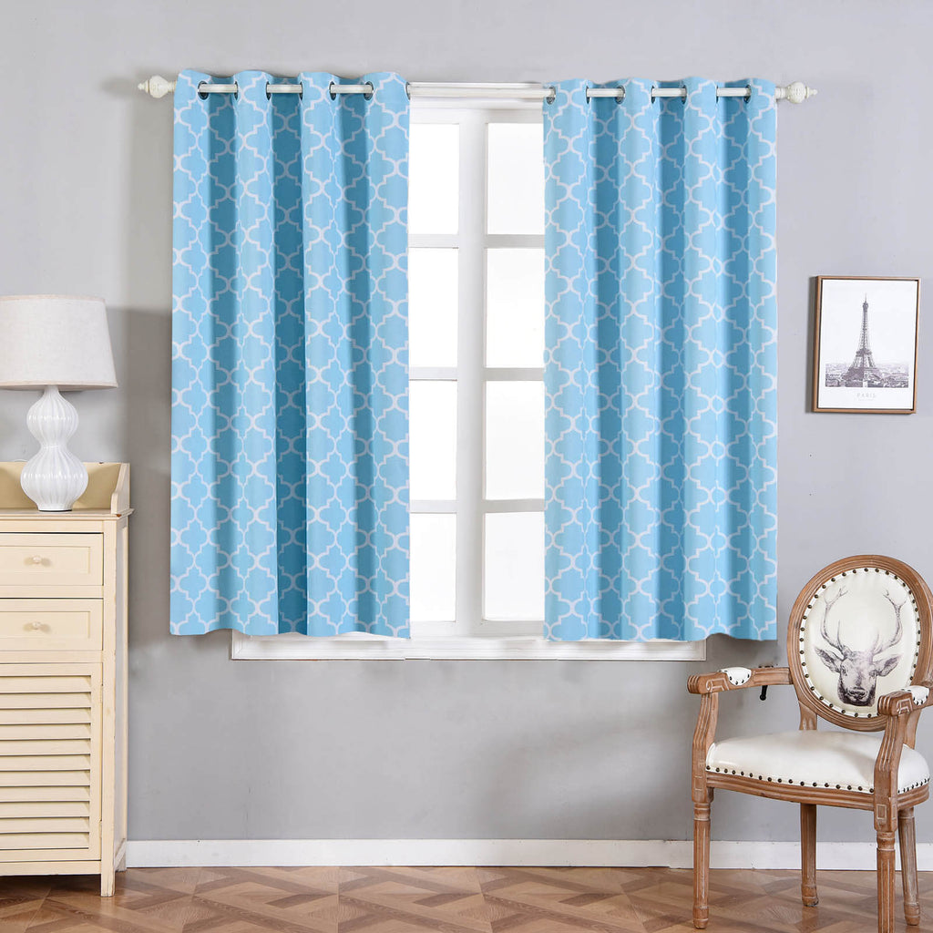 Blue & White Lattice Blackout Curtains 52x64 | eFavormart.com