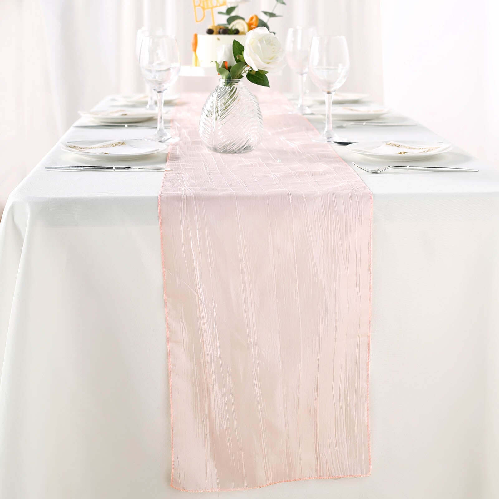 Blush Accordion Crinkle Taffeta Table Runner | eFavormart.com