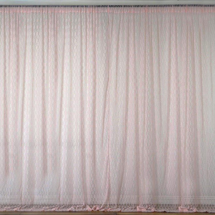 2 Pack | 5ftx10ft Blush/Rose Gold Fire Retardant Floral Lace Sheer Drape Curtains With Rod Pockets
