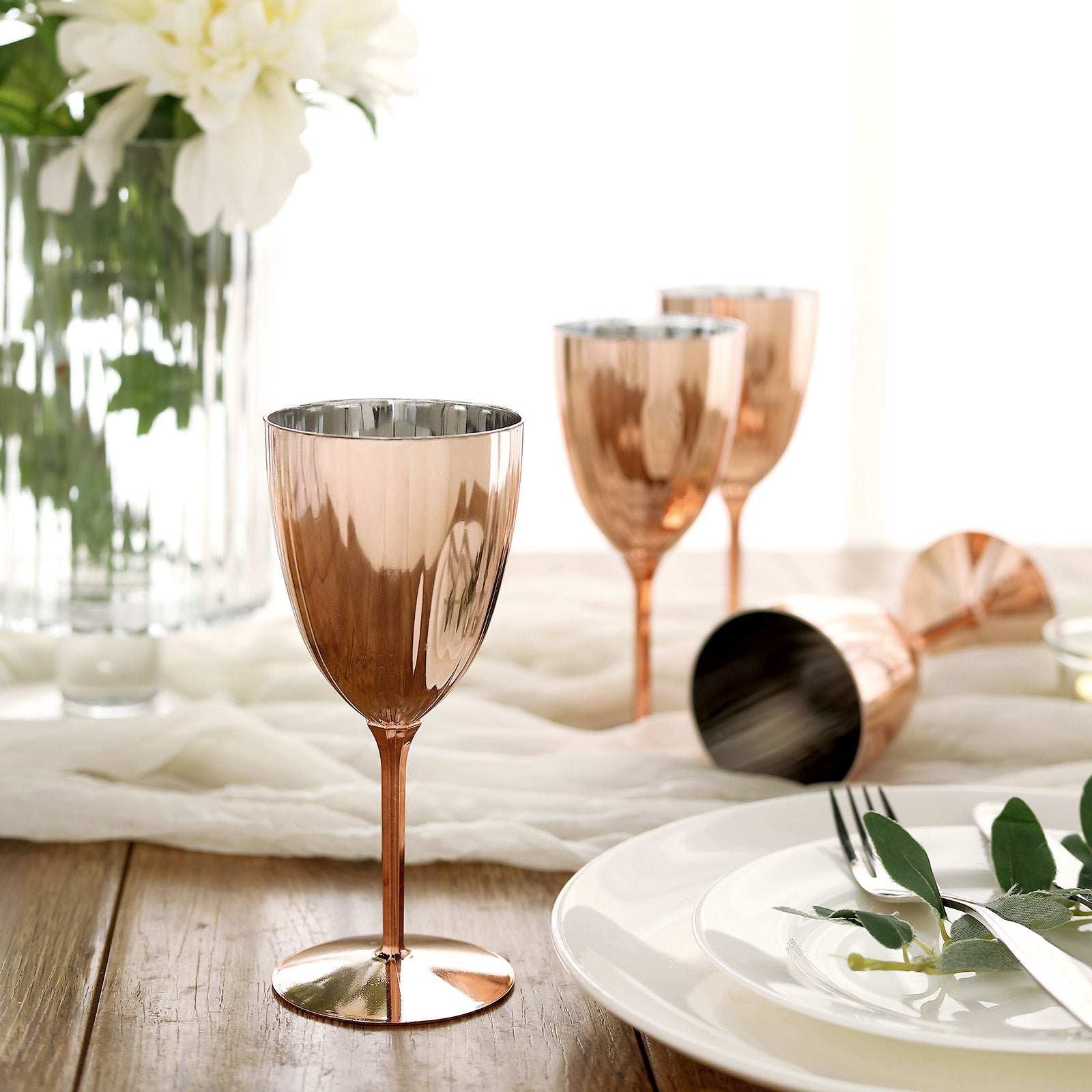 Upscale Round Rose Plastic Wine Cups | 4 Cups