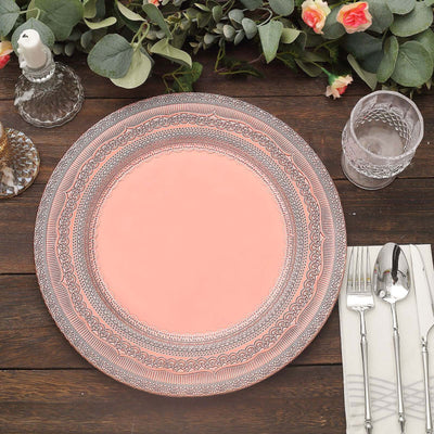 6-Pack Acrylic Charger Plates 13" Round Rose Gold Lace Embossed Rim - Rustic Plastic Charger Tableware