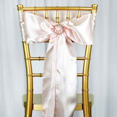 5 Pack Satin Chair Sashes 6"x106" Blush - Reusable Chair Bows with Smooth Finish