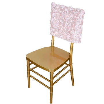 Blush Satin Rosette Chiavari Chair Caps, Chair Back Covers 16"