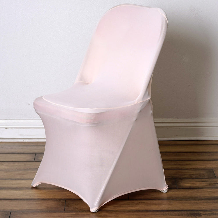 Blush Rose Gold Spandex Stretch Fitted Folding Slip On Chair Cover - 160 GSM