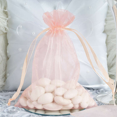 10 Pack Blush Rose Organza Drawstring Wedding Party Favor Gift Bags 5"x7"