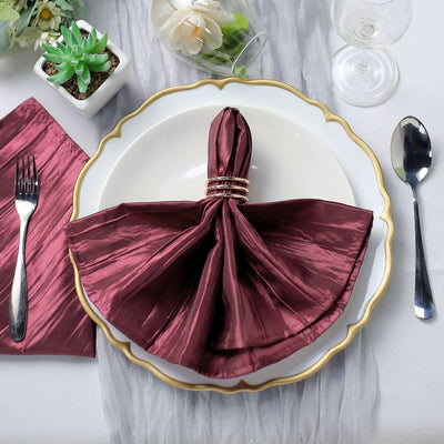 5 Pack Taffeta Napkins 20"x20" Burgundy - Accordion Crinkle Cloth Napkins