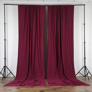2 Pack Burgundy Scuba Polyester Backdrop Drape Curtains, Inherently Flame Resistant Event Divider Panels Wrinkle Free With Rod Pockets - 10ftx10ft