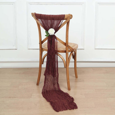 5 Pack Cheesecloth Gauze Chair Sashes 16"x88" Burgundy - Boho Decorative Accent