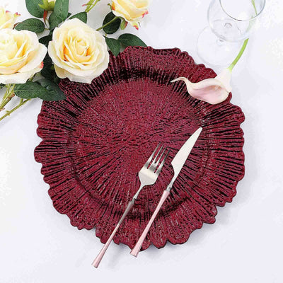6-Pack Acrylic Plastic Charger Plates 13" Round Burgundy Reef Design - Decorative Dinner Charger Tableware