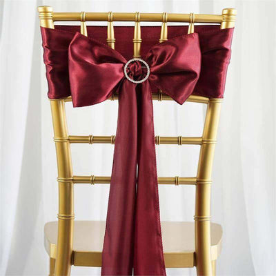 5 Pack Satin Chair Sashes 6"x106" Burgundy - Reusable Chair Bows with Smooth Finish