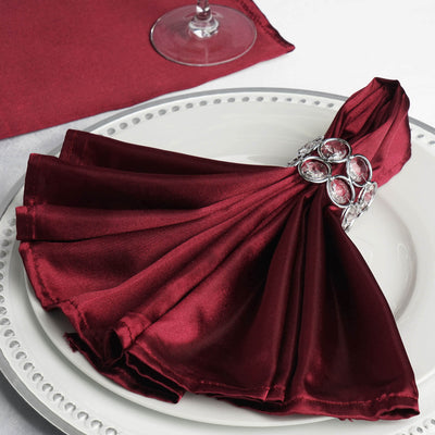 5 Pack Satin Napkins 20"x20" Burgundy - Soft Reusable Cloth Napkins