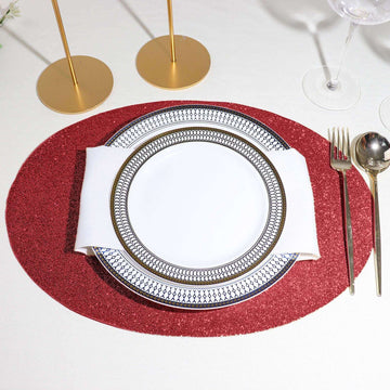 6 Pack Burgundy Sparkle Placemats, Non Slip Decorative Oval Glitter Table Mat