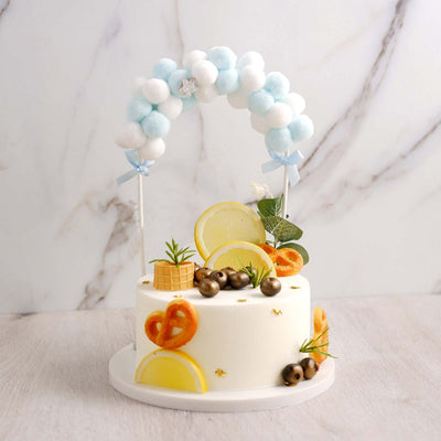 Cotton Ball Arch Cake Topper 6"x11" Blue/White - Versatile Mini Cake Decoration Supplies for Stylish & Fun Party Themes