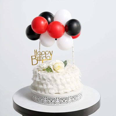 11 Pcs Balloon Cake Topper Kit Black, Red and White - Vibrant Clustered Mini Garland Cake Inserts for DIY Party Decorations