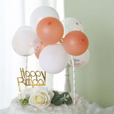 11 Pcs Confetti Balloon Cake Topper Clear, Rose Gold and White - Vibrant Clustered Mini Garland Cake Inserts for DIY Party Decorations