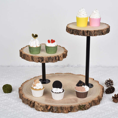 3-Tier Wooden Cheese Board Stand 14" Natural Wood Slice Design - Rustic Cupcake Centerpiece with Assembly Tools