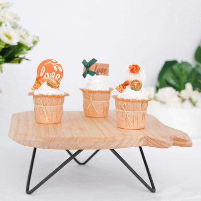 Wooden Cake Cupcake Stand 12" Square Natural Wood Slice Design - Cheese Board Serving Tray with Hairpin Legs