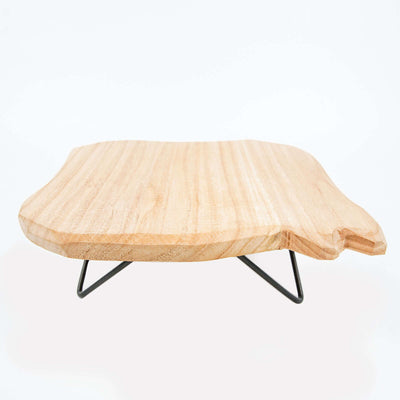 Wooden Cake Cupcake Stand 12" Square Natural Wood Slice Design - Cheese Board Serving Tray with Hairpin Legs