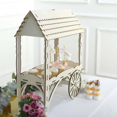 Mini Wooden Dessert Display 25" Candy Cart Sweet Stall Design Natural - Tabletop Cupcake Stand