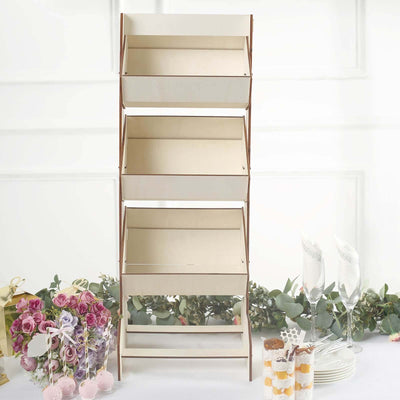 3-Tier Wooden Display Rack 33" Basket Floor Standing Design Natural - Rustic Tabletop Cupcake Dessert Shelf Holder