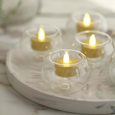 6-Pack Glass Tealight Candle Holders 3" Crystal Clear Globe Design - Votive Candle Holders for Events