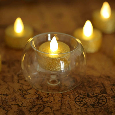 6-Pack Glass Tealight Candle Holders 3" Crystal Clear Globe Design - Votive Candle Holders for Events