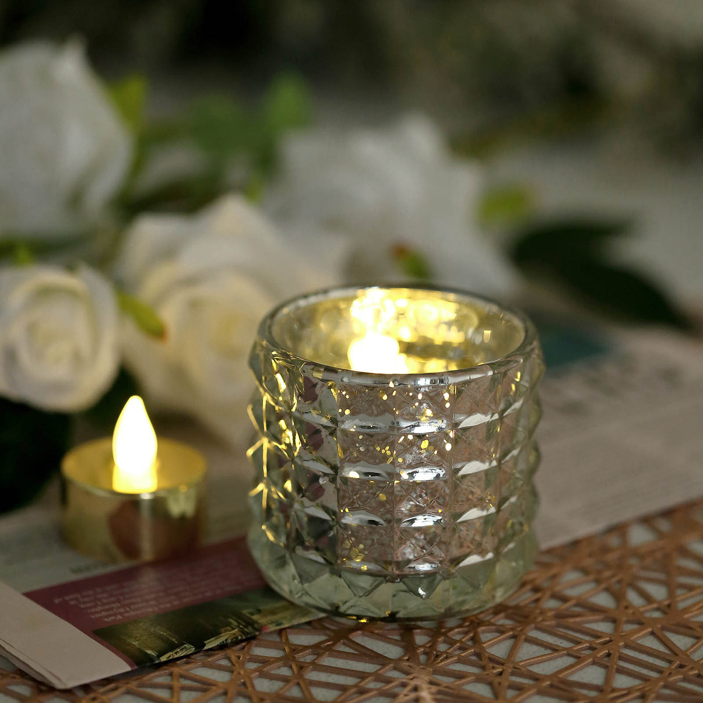 Silver Speckled Mercury Glass Candle Holders