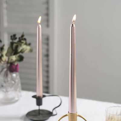 12-Pack Taper Candles 10" Premium Wax Design Metallic Rose Gold - Unscented Candles