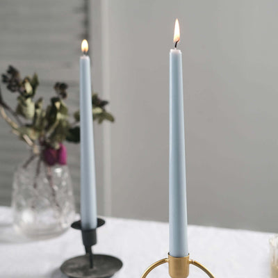 10-Pack Taper Candles 10" Premium Wax Design Dusty Blue - Unscented Candles