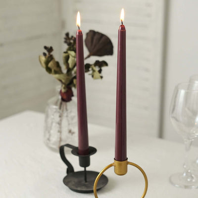 10-Pack Taper Candles 10" Premium Wax Design Burgundy - Unscented Candles