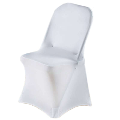 Premium Spandex Stretch Fitted Folding Chair Cover 220GSM White with Foot Pockets - Durable Slipcover