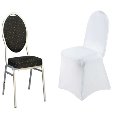 Premium Spandex Stretch Fitted Banquet Chair Cover 220GSM White with Foot Pockets - Sleek Durable Slipcover for Formal Events